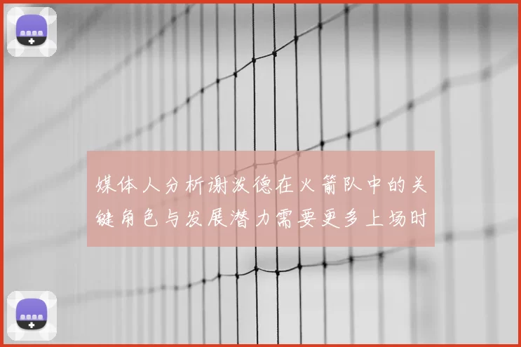 媒体人分析谢泼德在火箭队中的关键角色与发展潜力需要更多上场时间
